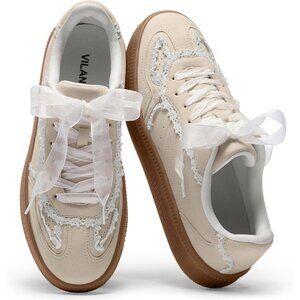 Women's Tan Lace Casual Dress Retro Gum Sole Trendy Walking Footwear Sneakers